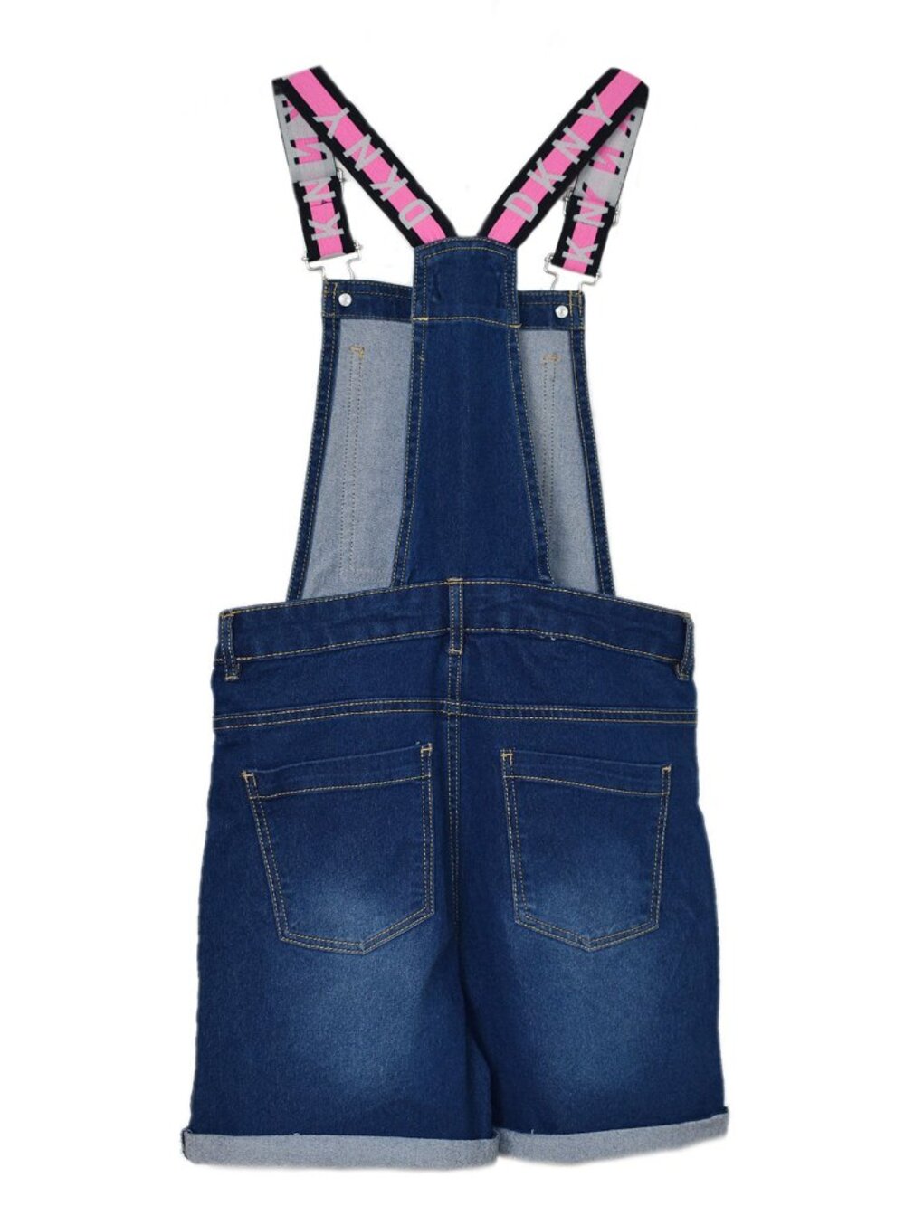 DKNY Girls Denim Shorts Overalls Stretch Jeans Jumpsuit Indigo Junior Size 10 - Picture 3 of 5